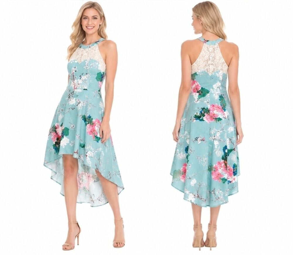 Dress Tells Halter High-low Floral Lace Dress Medium